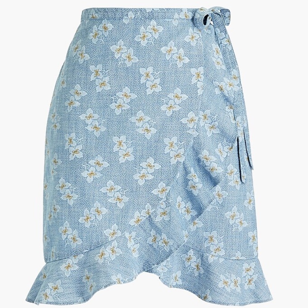 J Crew Mercantile Printed Chambray Faux Wrap Mini Skirt Size XL